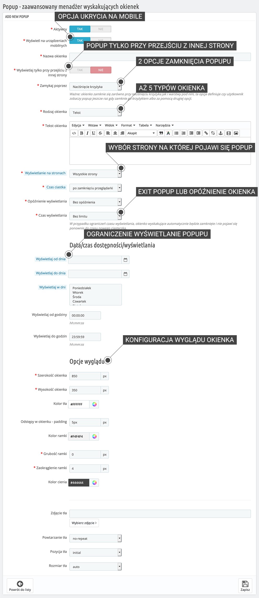 Popup - wyskakujące okienka z exit popup