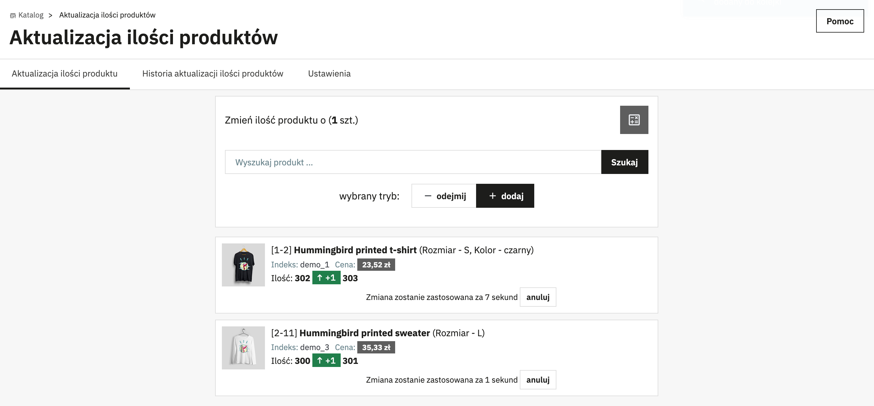 Aktualizacja ilości produktu z obsługą czytnika kodów