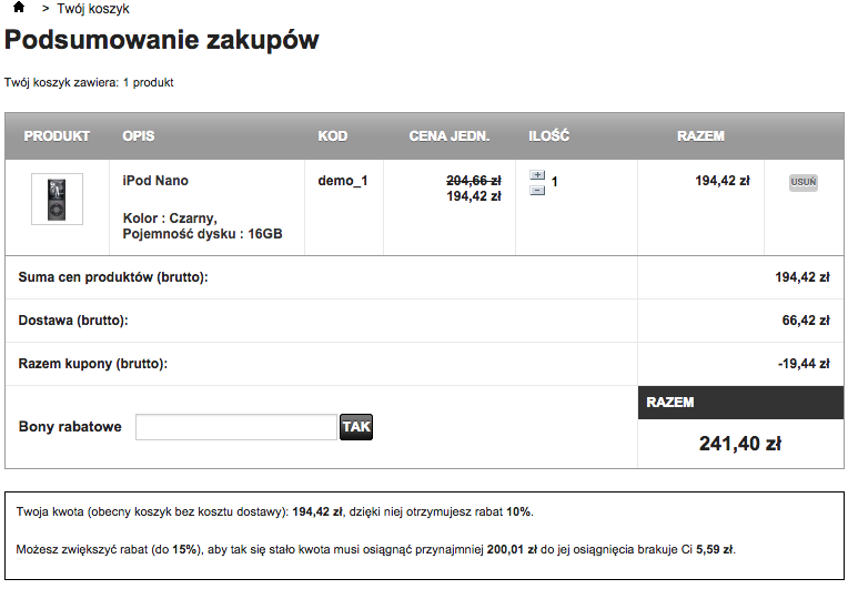 Progi rabatowe według kwoty w koszyku