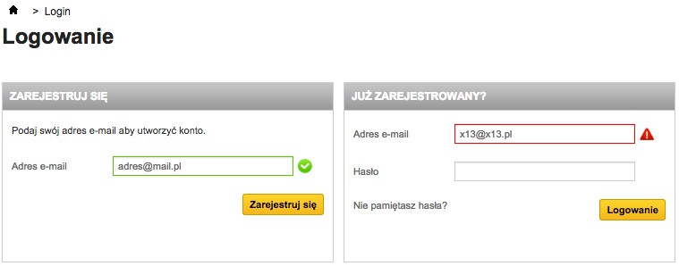Logowanie / Rejestracja z walidacją