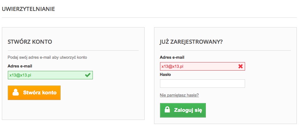 Logowanie / Rejestracja z walidacją