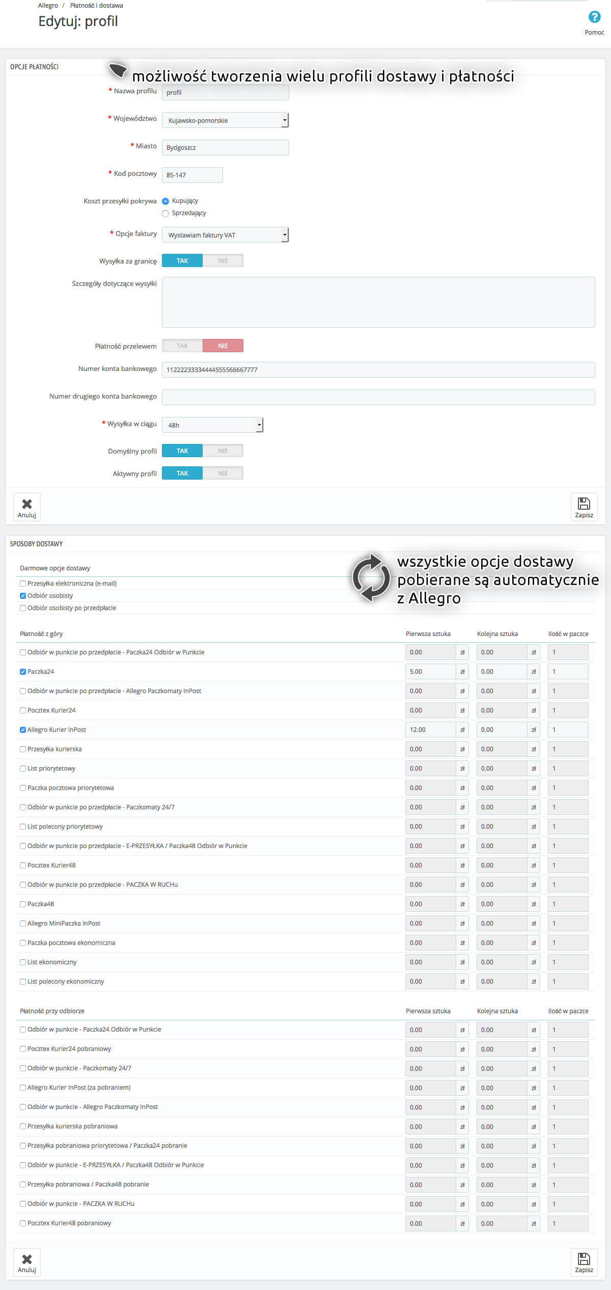 Opcje płatności i wysyłki w integracji PrestaShop z Allegro