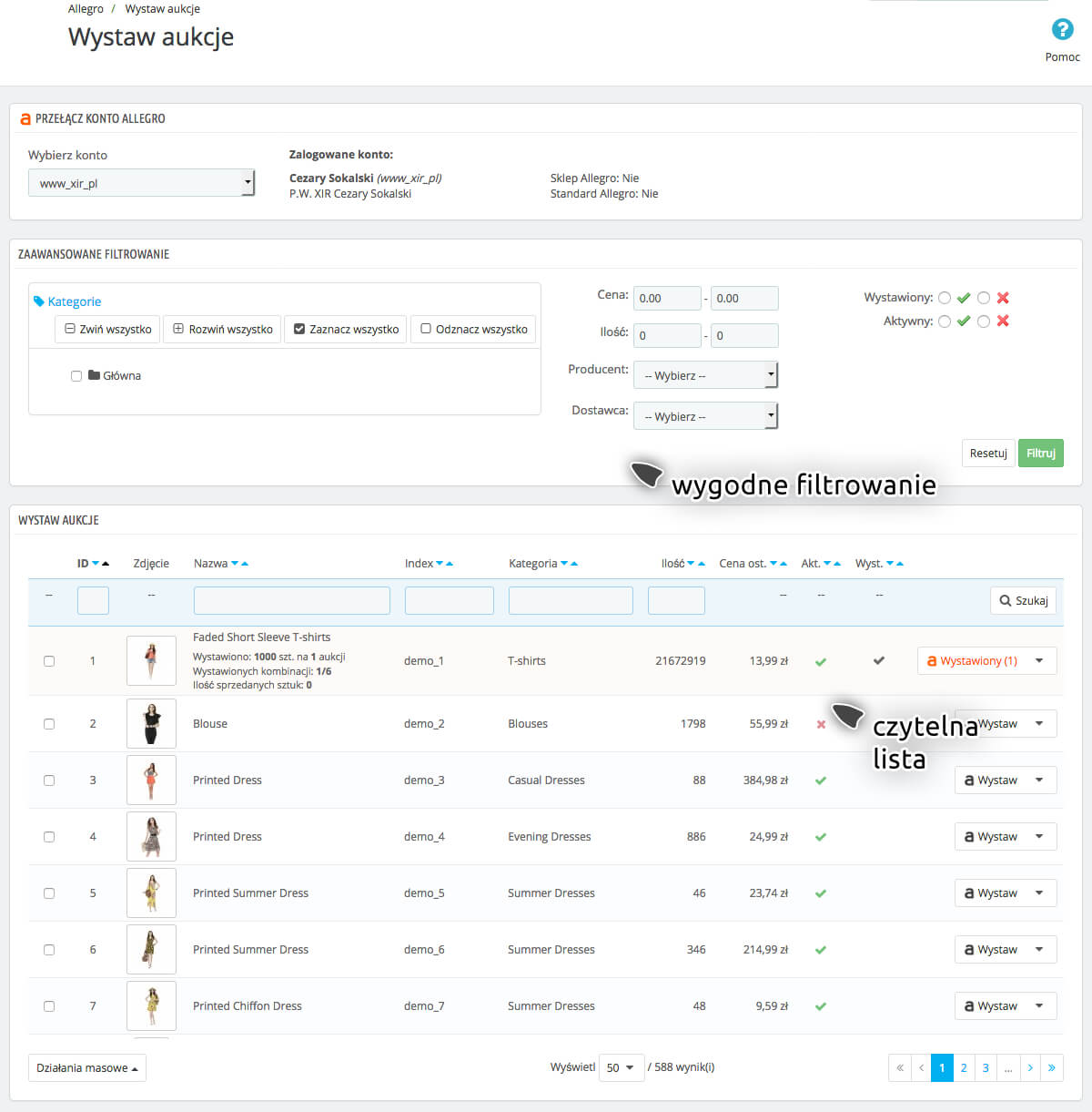 Lista do wystaienia w integracji PrestaShop z Allegro Lista do wystaienia w integracji PrestaShop z Allegro