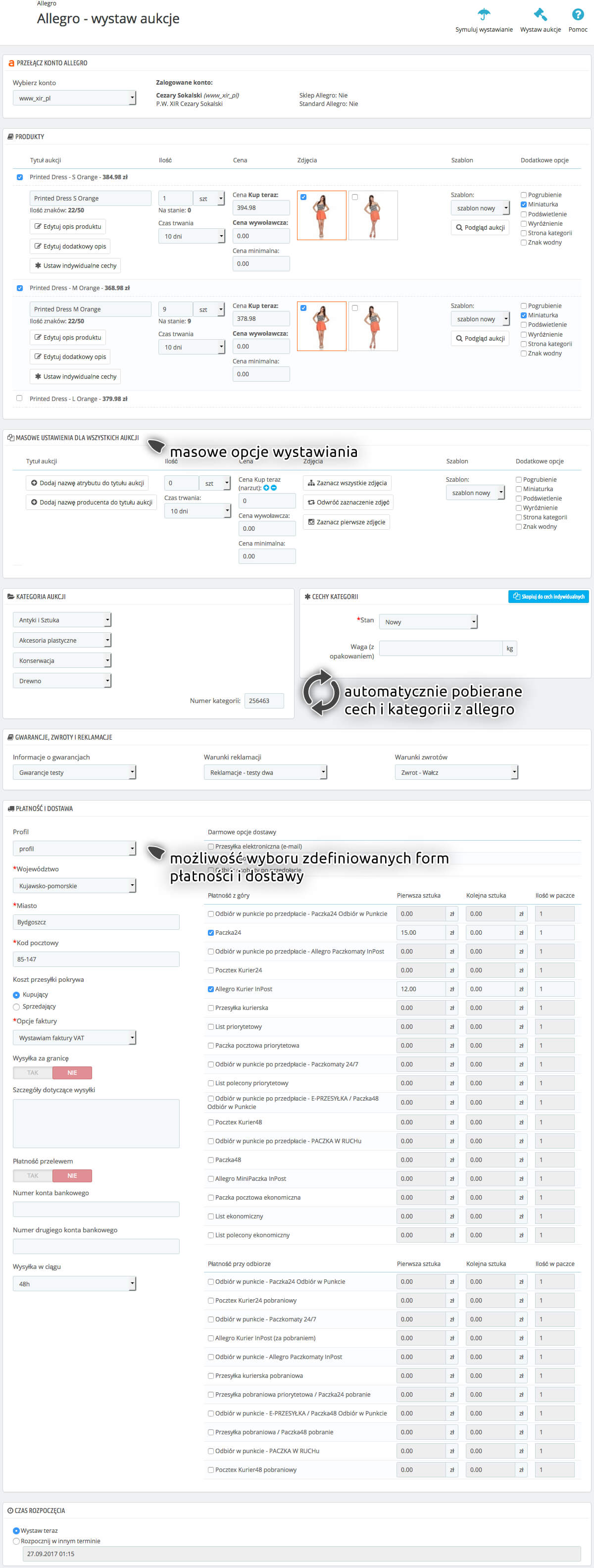 Przykład wystawiania aukcji poprzez moduł integracji PrestaShop z Allegro Przykład wystawiania aukcji poprzez moduł integracji PrestaShop z Allegro