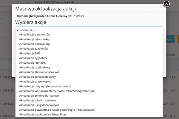 Dwustronna integracja PrestaShop z Allegro - Aktualizacja parametrów na aukcjach