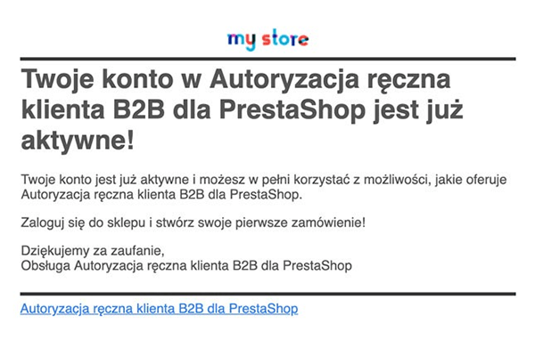 Moduł Ręczna autoryzacja dla PrestaShop - Mail o aktywacji konta