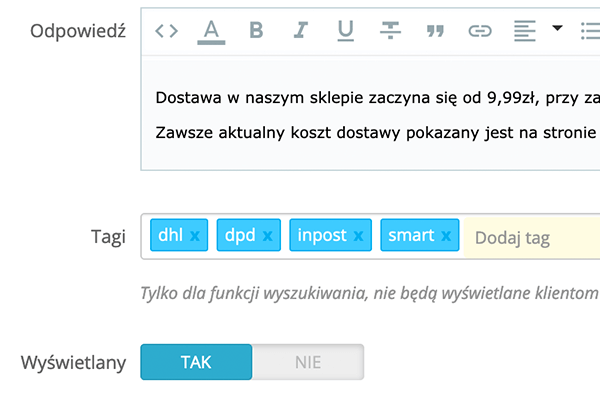 Moduł FAQ dla PrestaShop - Tagi