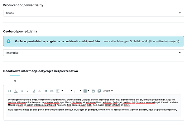GPSR - rozporządzenie o ogólnym bezpieczeństwie produktów dla PrestaShop - indywidualne ustawienia na stronie produktu