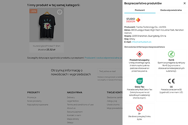 GPSR - rozporządzenie o ogólnym bezpieczeństwie produktów dla PrestaShop - Wygląd