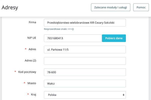 Moduł pobierania danych na podstawie NIPu z GUS dla PrestaShop - Zamówienia