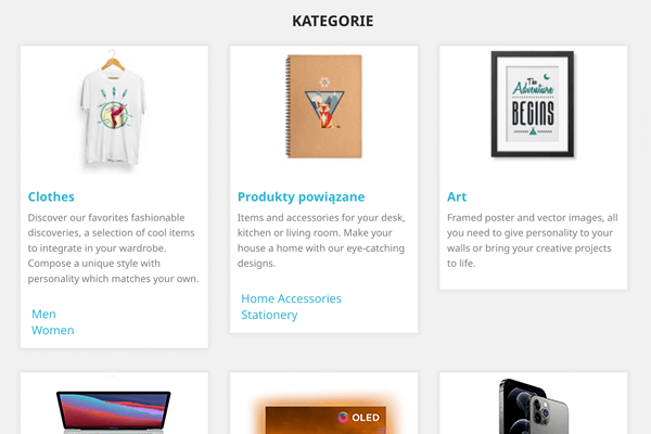 Kategorie na stronie głównej dla PrestaShop - wygląd na sklepie