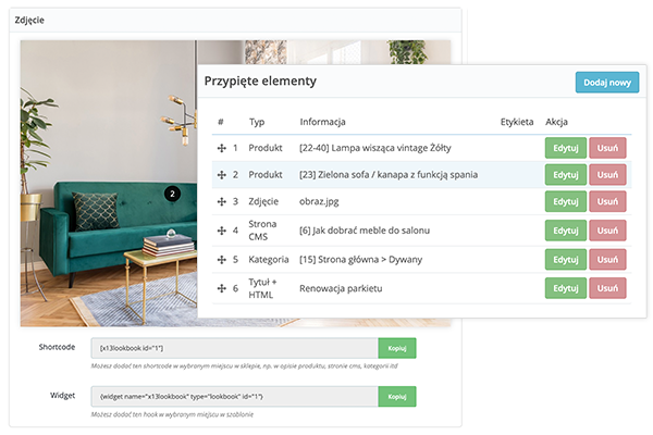 Moduł Lookbook dla PrestaShop - Dodanie elementów