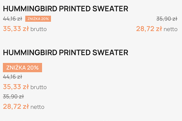 Modyfikacja netto/brutto dla PrestaShop - Dostosowany wygląd