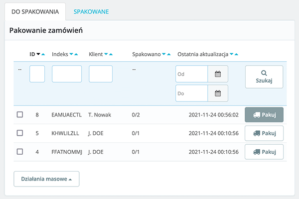Moduł pakowania zamówień z obsługą czytnika kodów dla PrestaShop - Wygląd