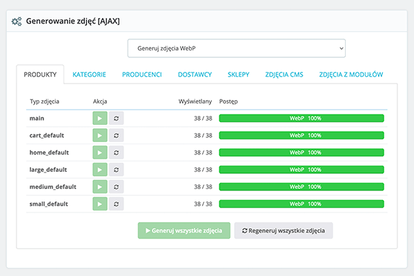 Moduł WebP - konwersja zdjęć do formatu nowej generacji dla PrestaShop - Generowanie zdjęć