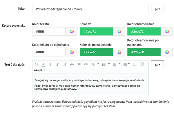 Odstąp od umowy tutaj - dyrektywa 2023/2673 dla PrestaShop - Dostosowany wygląd